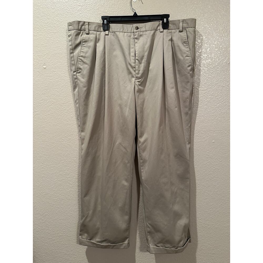 George Pleated Cuffed Dress Khaki Tan Pants Sz 46 x 30